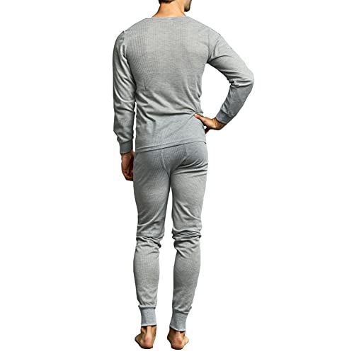 Knocker Men's Long Thermal Underwear Top and Bottom Set (M, Heather Grey) - Image 2