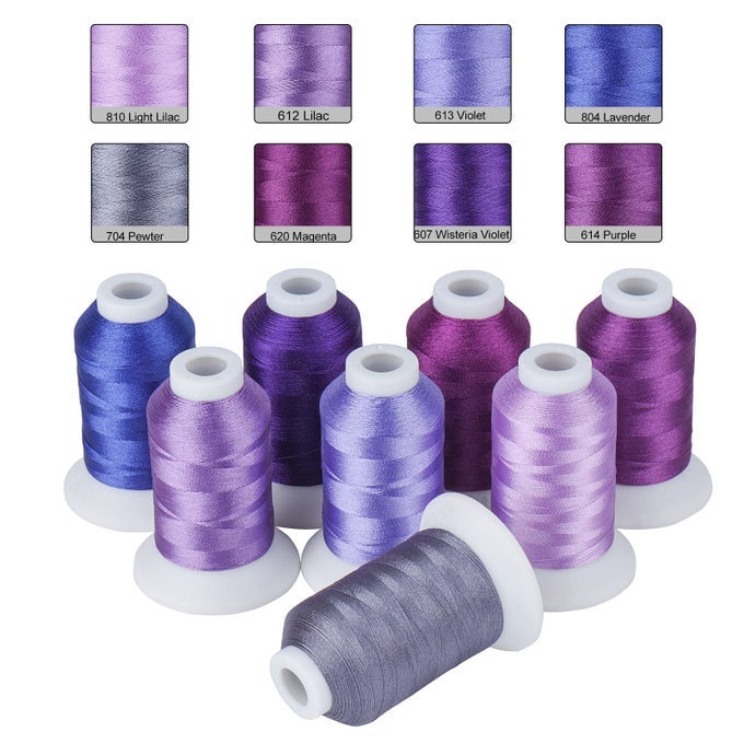 PURPLE EMBROIDERY THREAD 8 SHADES COMPATIBLE WITH BROTHER COLORS 550 YARDS EACH 40WT POLYESTER FOR BROTHER BABYLOCK JANOME SINGER OTHER MACHINES
