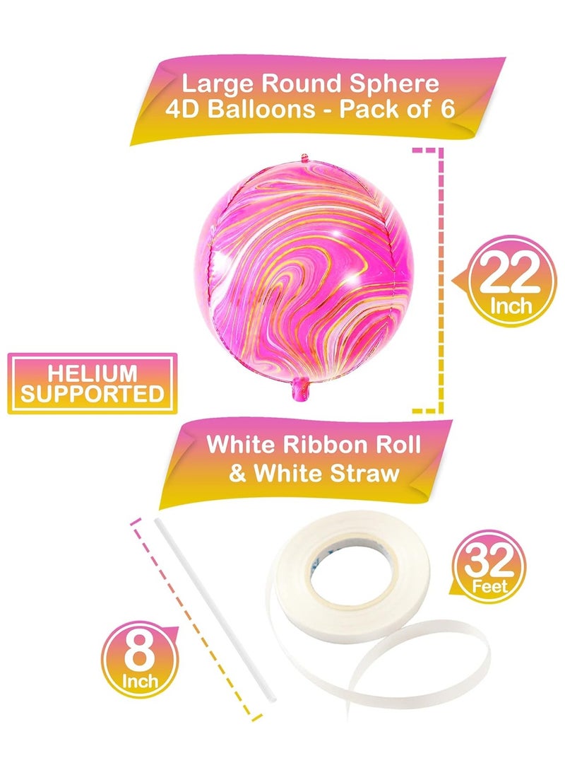 KATCHON - Pink Marble Balloons - Pack of 6 | Pink and Orange Balloons, Pink and Orange Party Decorations - Image 1