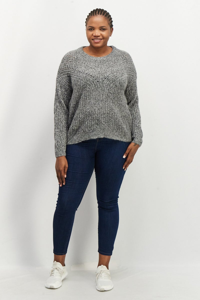 ESPRIT Women Round Neck Cable Knit Sweater, Grey - Image 4