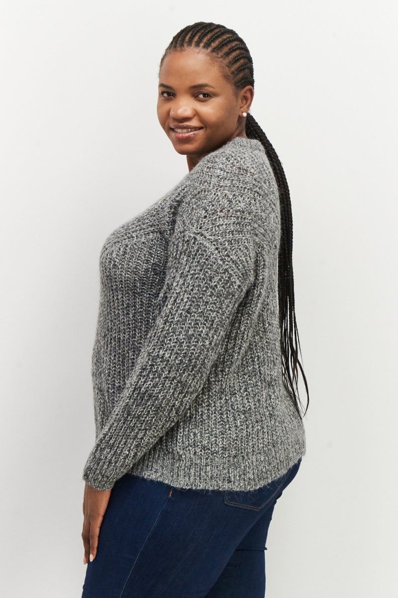 ESPRIT Women Round Neck Cable Knit Sweater, Grey - Image 2