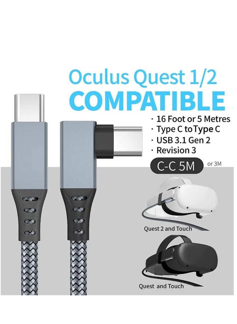 KASTWAVE - Extra Long Link Cable 16ft for Oculus Quest 2/ Quest VR Headset and Gaming PC, USB C to USB C Fast Charging Charger Cord Compatible with Samsung Galaxy S22 S21 S20 Plus Ultra Note 20 (Grey) - Image 1