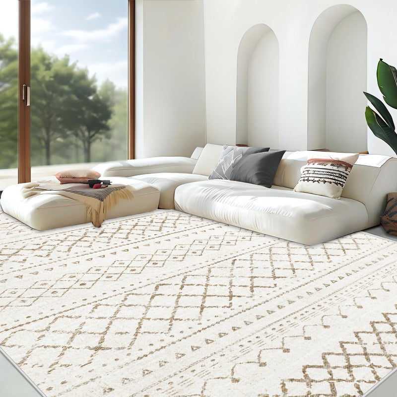 Aoyaomi Area Rug Living Room Rugs 8x10 - Large Soft Boho Geometric Rug, Non-Slip Foldable Washable Rugs Non Shedding Morden Indoor Floor Carpet for Living Bedroom Office Dining Room (Brown,8' x 10') - Image 1