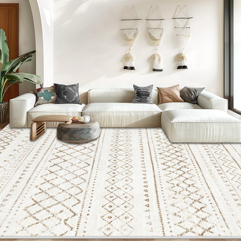 Aoyaomi Area Rug Living Room Rugs 8x10 - Large Soft Boho Geometric Rug, Non-Slip Foldable Washable Rugs Non Shedding Morden Indoor Floor Carpet for Living Bedroom Office Dining Room (Brown,8' x 10') - Image 2