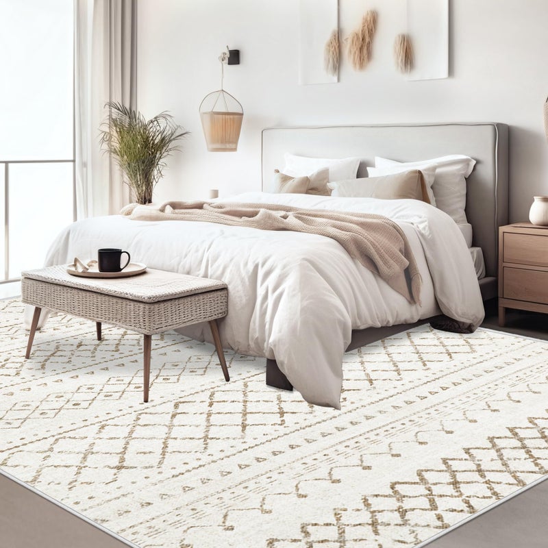 Aoyaomi Area Rug Living Room Rugs 8x10 - Large Soft Boho Geometric Rug, Non-Slip Foldable Washable Rugs Non Shedding Morden Indoor Floor Carpet for Living Bedroom Office Dining Room (Brown,8' x 10') - Image 3