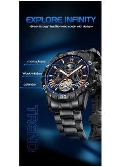 xozgdovg Men's watches automatic mechanical watch foreign trade explosions multifunctional fine steel mechanical watches waterproof men's watches/ YBN8831 rose black rim steel belt (mechanical)  - Image 5