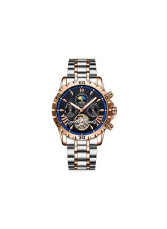 xozgdovg Men's watches automatic mechanical watch foreign trade explosions multifunctional fine steel mechanical watches waterproof men's watches/ YBN8831 rose black rim steel belt (mechanical)  - Image 1
