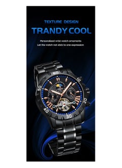 xozgdovg Men's watches automatic mechanical watch foreign trade explosions multifunctional fine steel mechanical watches waterproof men's watches/ YBN8831 rose black rim steel belt (mechanical)  - Image 3