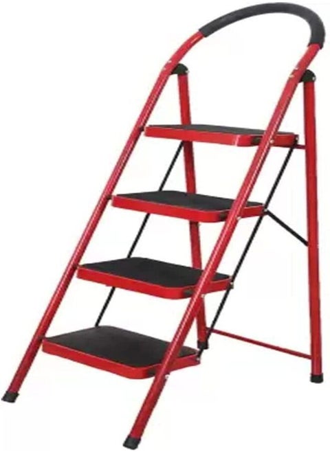 Tamtek 4 Step Ladder Folding Heavy Duty Steel Ladder 150Kg Capacity ( 140X97X81Cm ), Rubber Pad Multi-Purpose Portable Ladder For Home, Kitchen, Garden, Office, Warehouse