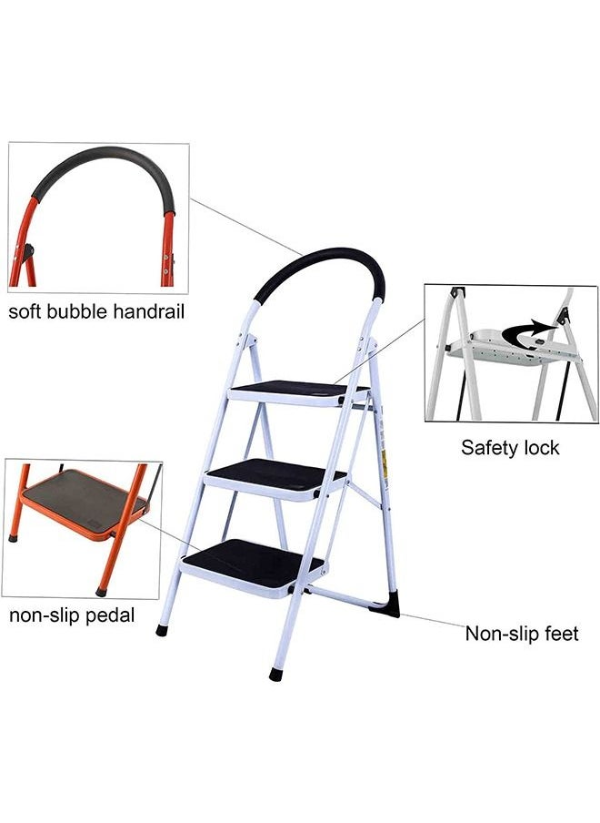 TAMTEK - Tamtek 4 Step Ladder Folding Heavy Duty Steel Ladder 150Kg Capacity ( 140X97X81Cm ), Rubber Pad Multi-Purpose Portable Ladder For Home, Kitchen, Garden, Office, Warehouse - Image 1