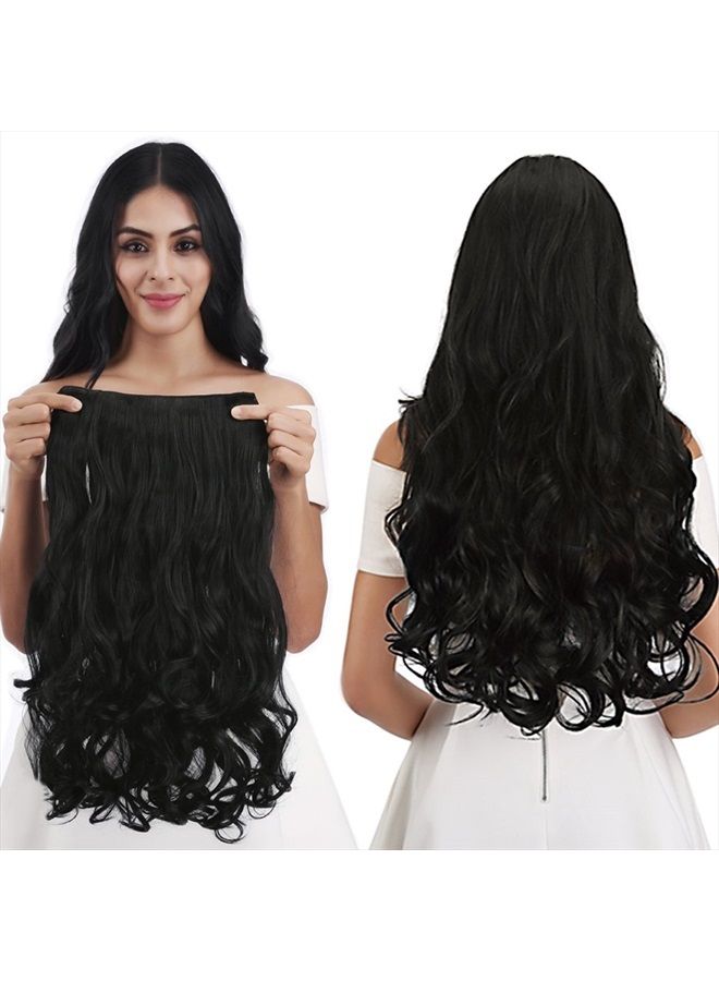 REECHO 20" 1-Pack 3/4 Full Head Curly Wave Clips in on Synthetic Hair Extensions Hairpieces for Women 5 Clips 4.5 Oz per Piece - Natural Black - Image 1
