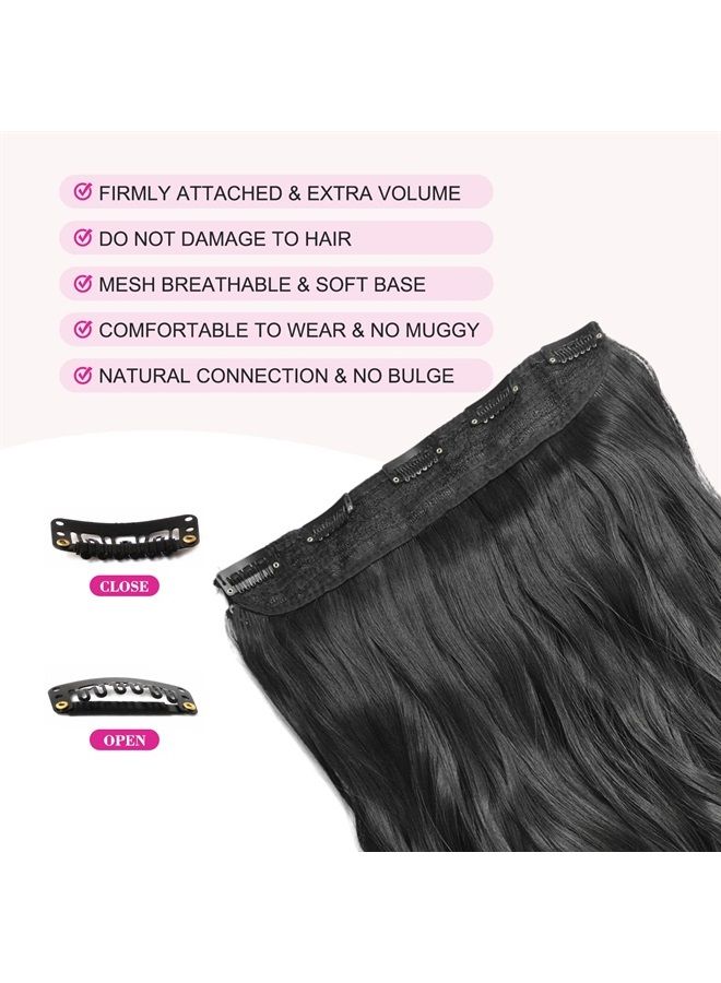 REECHO 20" 1-Pack 3/4 Full Head Curly Wave Clips in on Synthetic Hair Extensions Hairpieces for Women 5 Clips 4.5 Oz per Piece - Natural Black - Image 3