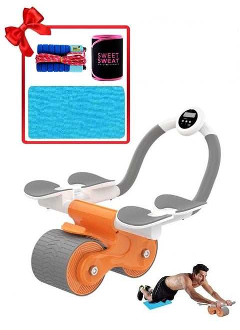 A rotating abdominal exercise bike with an elbow support, equipped with a timing screen and a mobile holder, with a gift package
