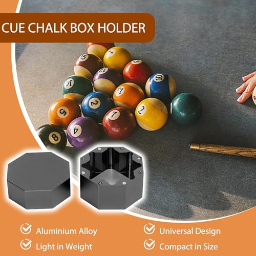 equlup Universal Pool Cue Chalk Holder, 3.5cm/1.4in Diameter 3.1cm/1.2in Height Billiard Case Octagonal Closure Box Portable Pool Cue Chalk Cube for Billiards Stick(Black) - Image 2