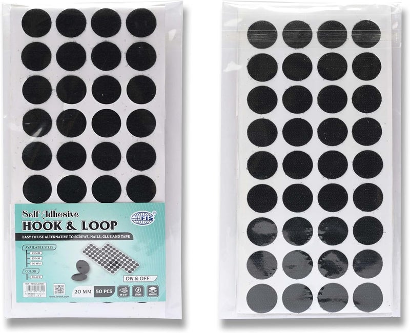 FIS Hook & Loop Tape Dots 20mm Round, Black, Pack of 50 – Self Adhesive Fastener Coins for Crafts, Home, School & Office - Image 4