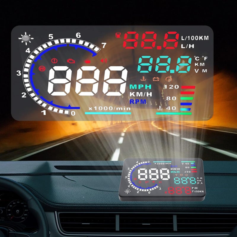 Geloo Head Up Display OBDII HUD Display for Cars A8 Head up Display 5.5in Digital Speedometer for Car MPH with Multiple Alarm,Light Sensor Windshield OBDII Interface only for Cars from 2012 Onwards - Image 2