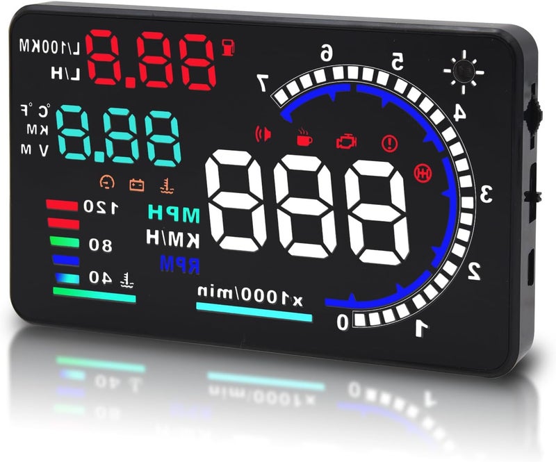 Geloo Head Up Display OBDII HUD Display for Cars A8 Head up Display 5.5in Digital Speedometer for Car MPH with Multiple Alarm,Light Sensor Windshield OBDII Interface only for Cars from 2012 Onwards - Image 1