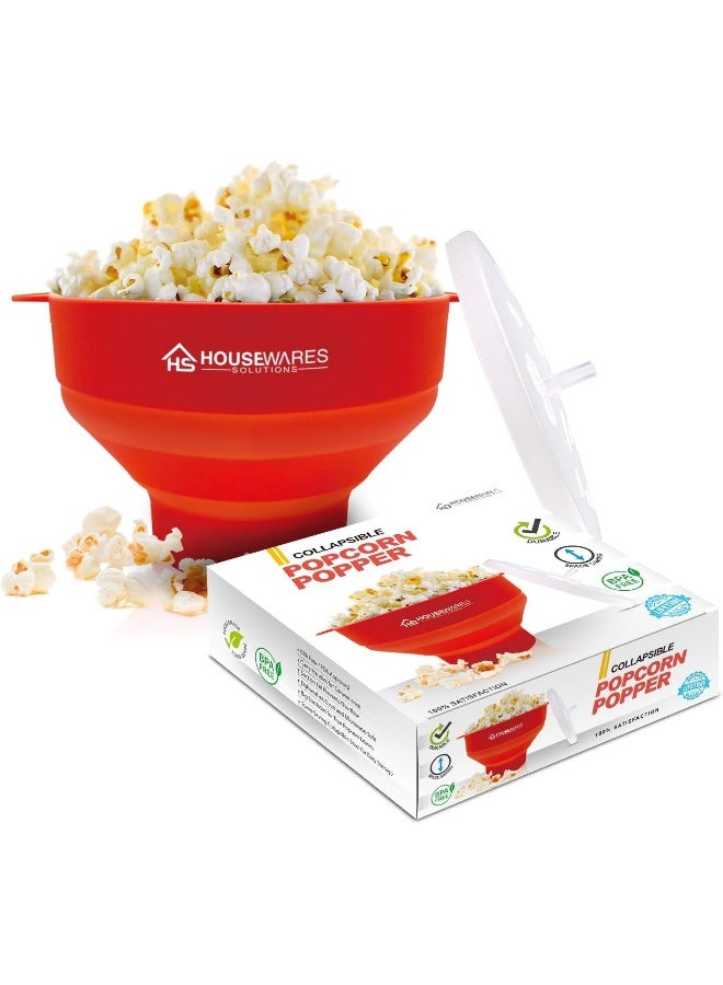 BRENSTEN Collapsible Silicone Microwave Hot Air Popcorn Popper Bowl With Lid and Handles - Red - Image 1