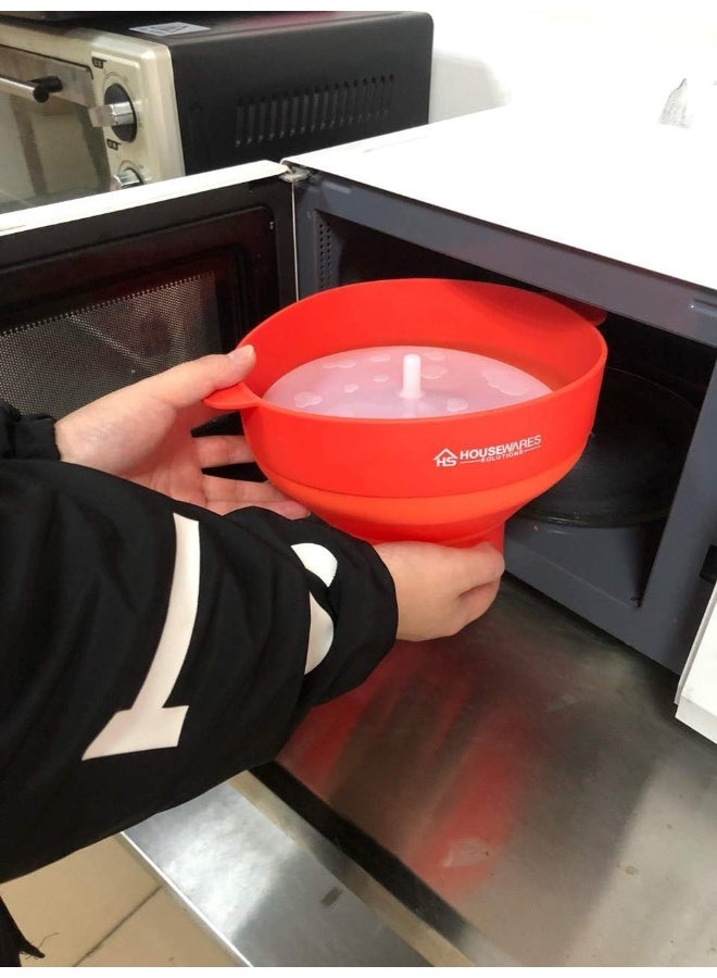 BRENSTEN Collapsible Silicone Microwave Hot Air Popcorn Popper Bowl With Lid and Handles - Red - Image 2