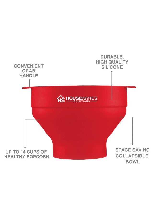 BRENSTEN Collapsible Silicone Microwave Hot Air Popcorn Popper Bowl With Lid and Handles - Red - Image 5