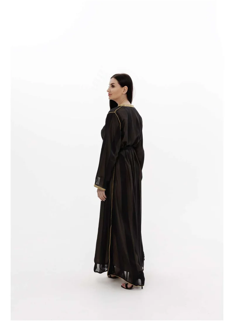 هانا آند سارا LONG CLASSY SIMPLE BLACK COLOUR FRONT LACE BUTTON LINING ARABIC KAFTAN JALABIYA DRESS