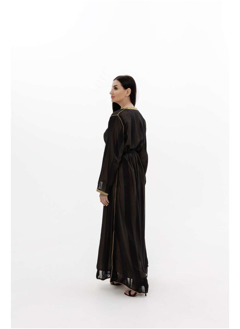 HANA & SARA - LONG CLASSY SIMPLE BLACK COLOUR FRONT LACE BUTTON LINING ARABIC KAFTAN JALABIYA DRESS - Image 1