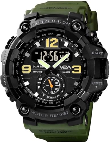 V2A Resin Fighter Analog Digital Sport Watches For Men And Boys (Green), Black Dial, Black Band - Image 1