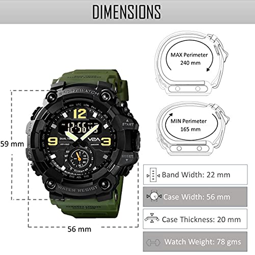 V2A Resin Fighter Analog Digital Sport Watches For Men And Boys (Green), Black Dial, Black Band - Image 5