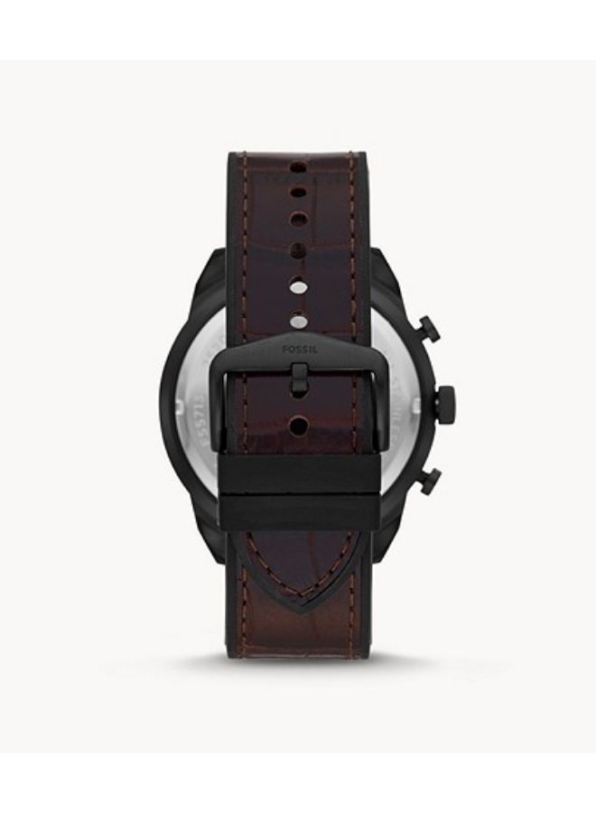 FOSSIL Men Bronson Round Shape Leather Band Chronograph Wrist Watch FS5713 - 50 mm -Brown - Image 2