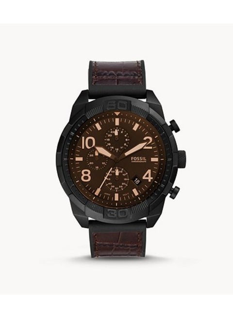Men Bronson Round Shape Leather Band Chronograph Wrist Watch FS5713 - 50 mm -Brown