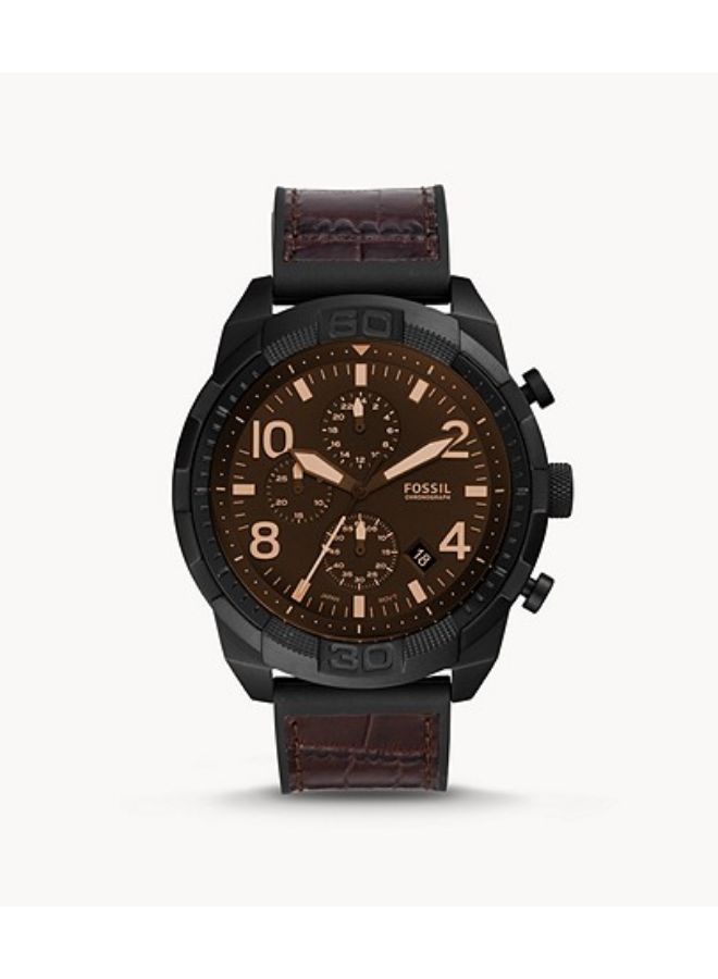 FOSSIL Men Bronson Round Shape Leather Band Chronograph Wrist Watch FS5713 - 50 mm -Brown - Image 1