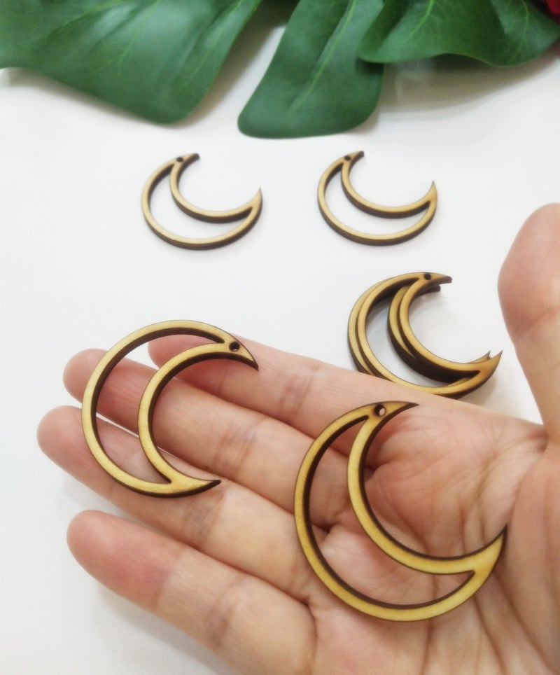 30pcs of Wood Crescent Moon Jewelry FindingsMoon Earring Hoops for MacrameDIY Wood Earring Blanks 15