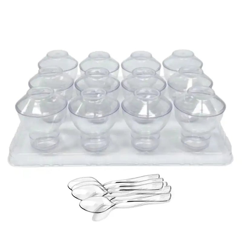 Clear Plastic Disposable Dessert Cups With Lids And Spoons- 12pcs