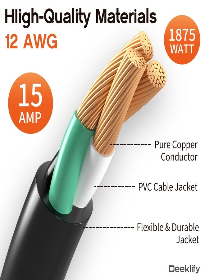 Deeklify 12/3 50 FT Heavy Duty Outdoor Extension Cord Waterproof with Lighted End,Black 12 Gauge Extension Cord Flexible and Cold Resistant 3 Prong Grounded Plug,15Amp 1875W SJTW ETL Listed - Image 2