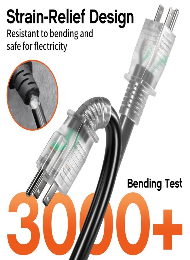 Deeklify 12/3 50 FT Heavy Duty Outdoor Extension Cord Waterproof with Lighted End,Black 12 Gauge Extension Cord Flexible and Cold Resistant 3 Prong Grounded Plug,15Amp 1875W SJTW ETL Listed - Image 4