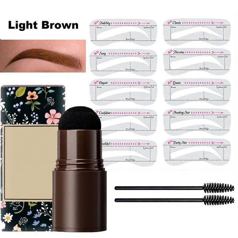 Light Brown Eyebrow Stamp Waterproof & Smudge-Proof - Multifunctional Brow Kit with 10 Stencils 2 Brushes Easy To Use for Novices Daily Makeup Parties Hairline Filling - Image 1