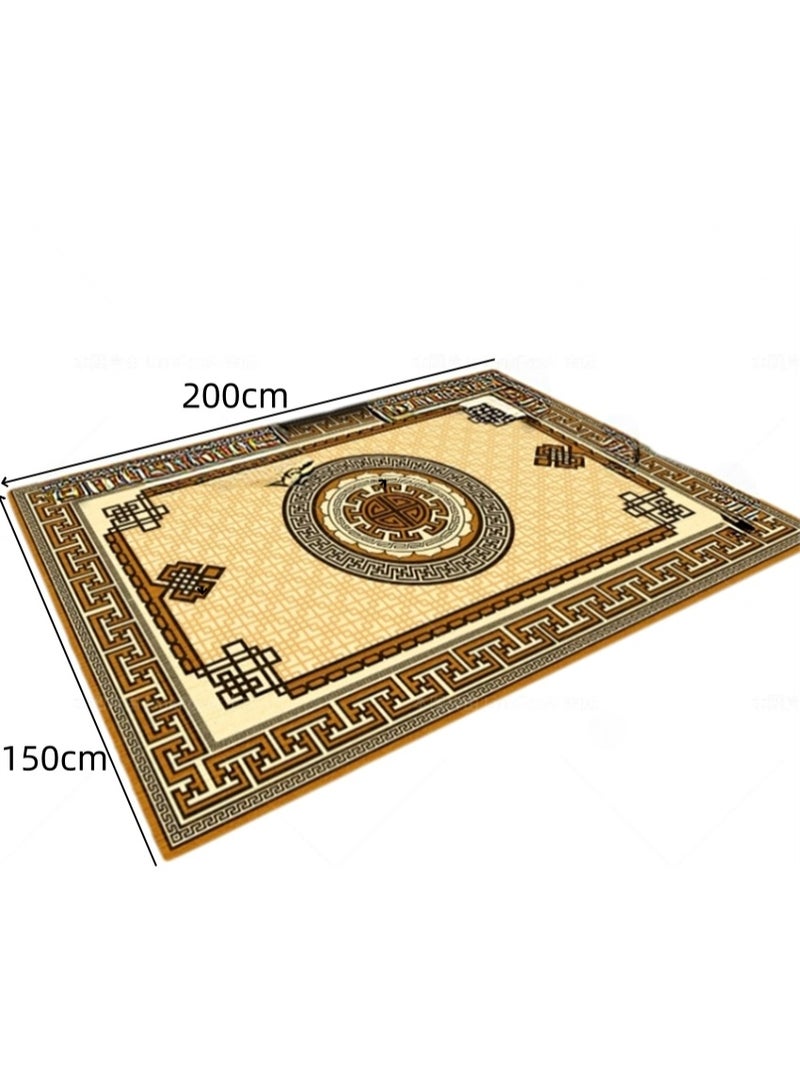 Washable Carpet, Modern Non-Slip Area Rugs with Print Boho, Home Decor Thin Vintage Floor Carpet Indoor Mat Floral Print Rugs for Living Room Bedroom Dining Room Office (Gold 150*200cm) - Image 2