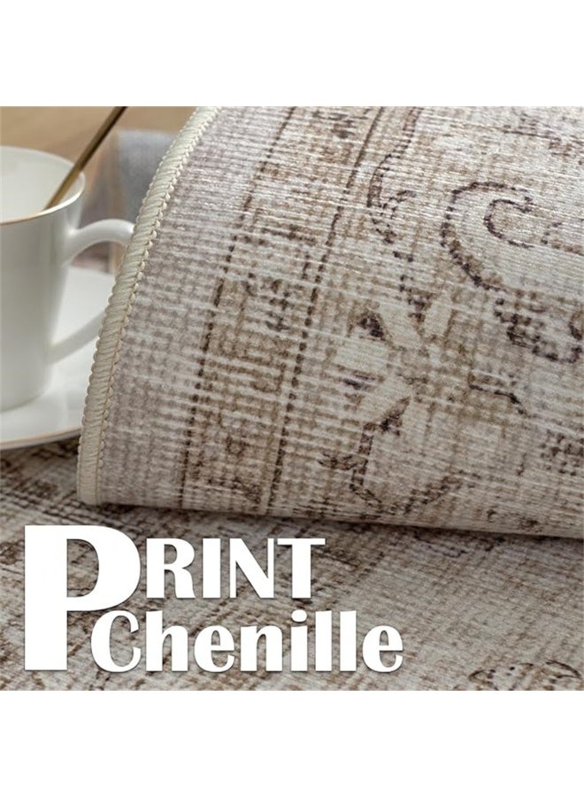 Washable Carpet, Modern Non-Slip Area Rugs with Print Boho, Home Decor Thin Vintage Floor Carpet Indoor Mat Floral Print Rugs for Living Room Bedroom Dining Room Office (Gold 150*200cm) - Image 5