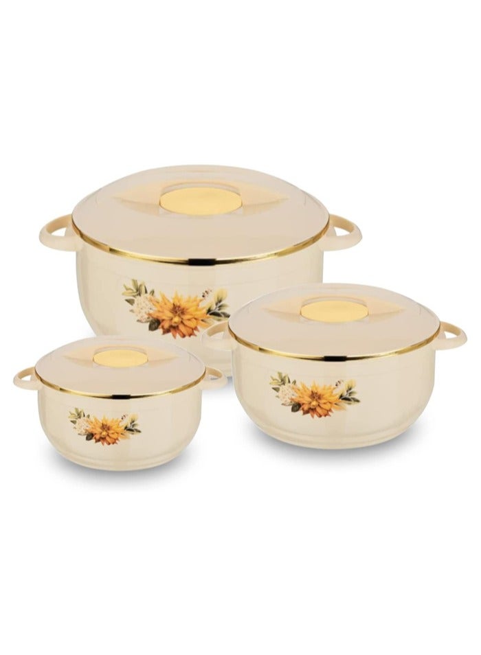 Asian Insulated Stainless Steel Casserole Nova 3pc Set Beige 1.0, 1.6, 2.5 L  - Image 1