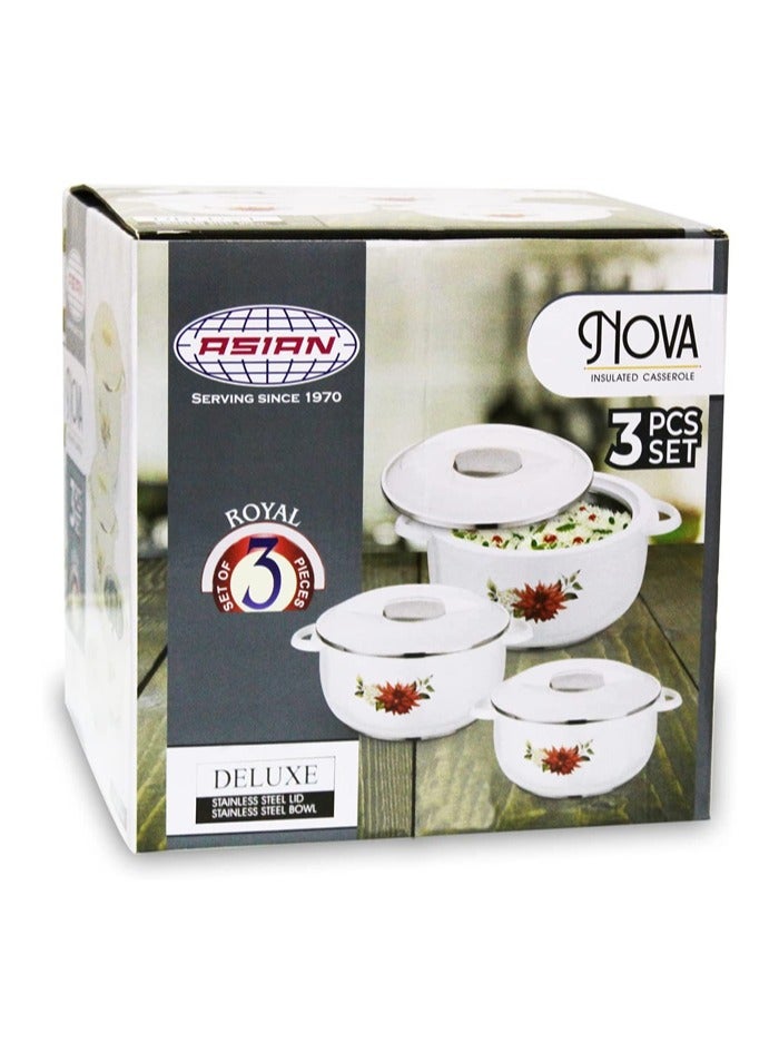Asian Insulated Stainless Steel Casserole Nova 3pc Set Beige 1.0, 1.6, 2.5 L  - Image 3