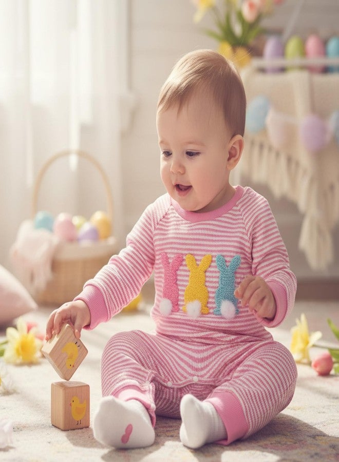 Muspeczenith My First Easter Baby Girl Outfit Newborn Bunny Long Sleeve Romper Jumpsuit Infant Girl Spring Clothes (Bunny Pink, 0-3 Months) - Image 5