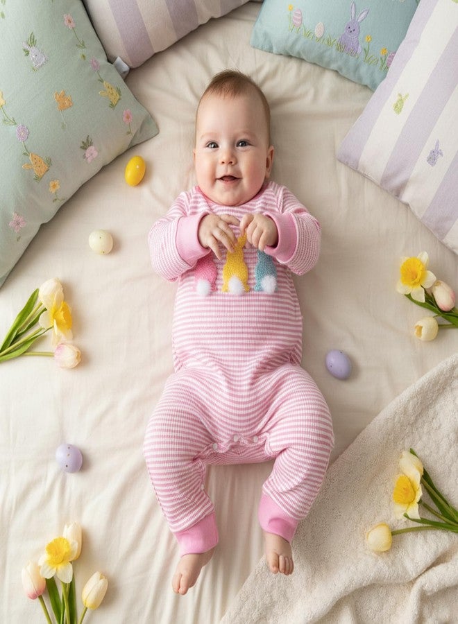 Muspeczenith My First Easter Baby Girl Outfit Newborn Bunny Long Sleeve Romper Jumpsuit Infant Girl Spring Clothes (Bunny Pink, 0-3 Months) - Image 3