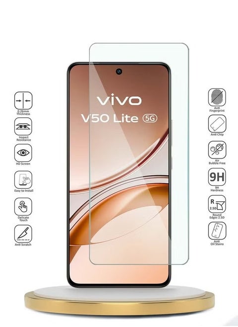 vivo V50 Lite 4G 2025 WTech Premium Tempered Glass Screen Protector – Ultra-Clear 9H Hardness, 2.5D Curved Edge Design, Full Touch Sensitivity, Anti-Scratch, Bubble-Free Easy Installation – Clear