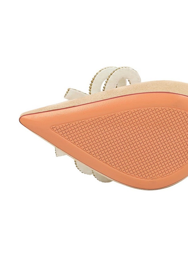 BIGTREE Women's Closed Pointed Toe Stiletto Pump Rhinestone Bowknot Decoration High Heels Apricot 8.5CM - Image 4