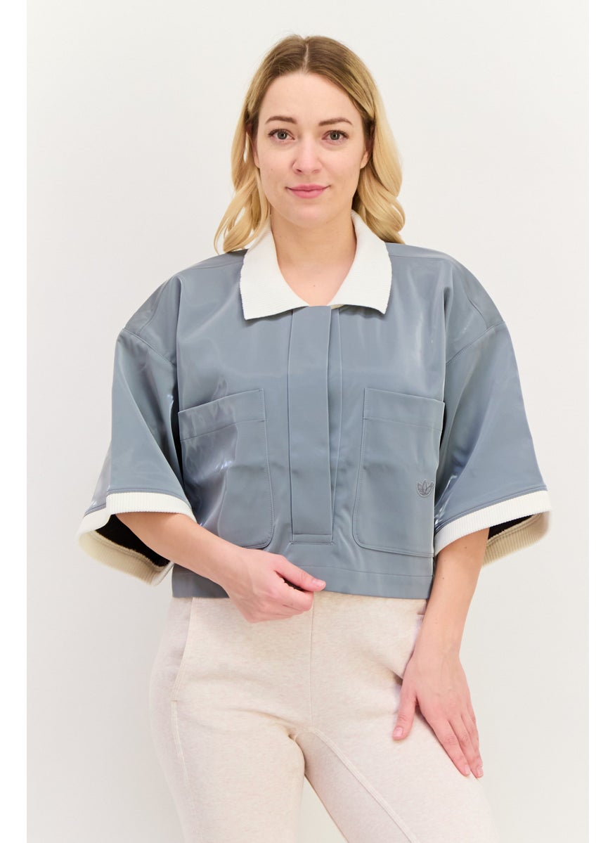 adidas Originals Women Sportswear Fit Short Sleeve Outdoor Cropped Polo Shirts, Grey  - Image 1