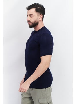 Tailored Recreation Men Round Neck Short Sleeve Knitted T-Shirt, Navy  - Image 2