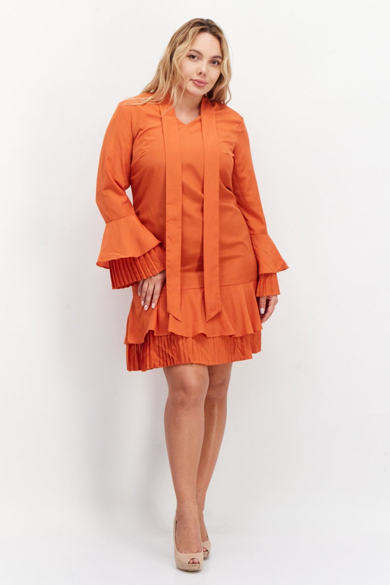 Tahari Women Plain Mini Dress, Orange - Image 4