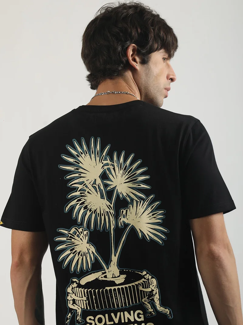 Maniac  Maniac Mens Printed Round Neck Half Sleeve Cream and Brown Cotton T-Shirt for Men | Best Price UAE