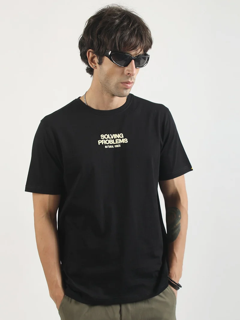 Maniac  Maniac Mens Printed Round Neck Half Sleeve Cream and Brown Cotton T-Shirt for Men | Best Price UAE