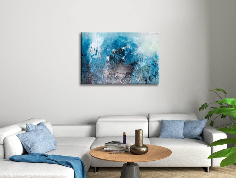 Pyradecor Large One Panel Blue Dark Grey and White Canvas Prints Wall Art Modern Abstract Landscape Pictures Paintings for Living Room Bedroom Home Decorations AH1095-6090 - Image 4